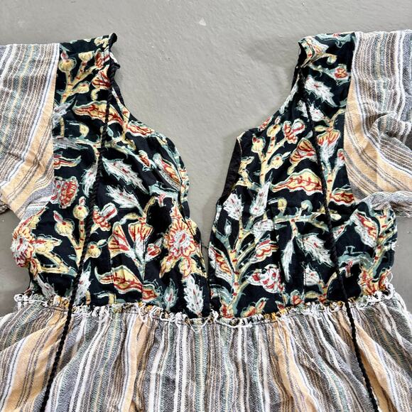 Free People Under the Sun Tunic Top Mini Dress Size Small Floral Striped - Picture 3 of 16
